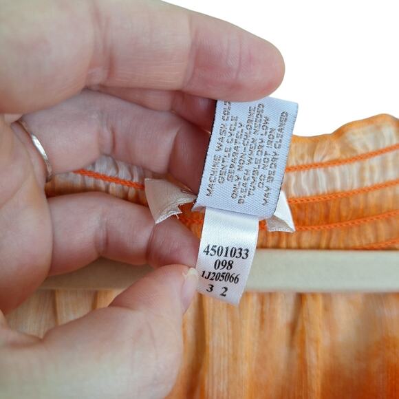 Chicos Colorful Orange & Pink Sheer Layering Blouse w Elastic Hem 0 / S - Picture 6 of 9